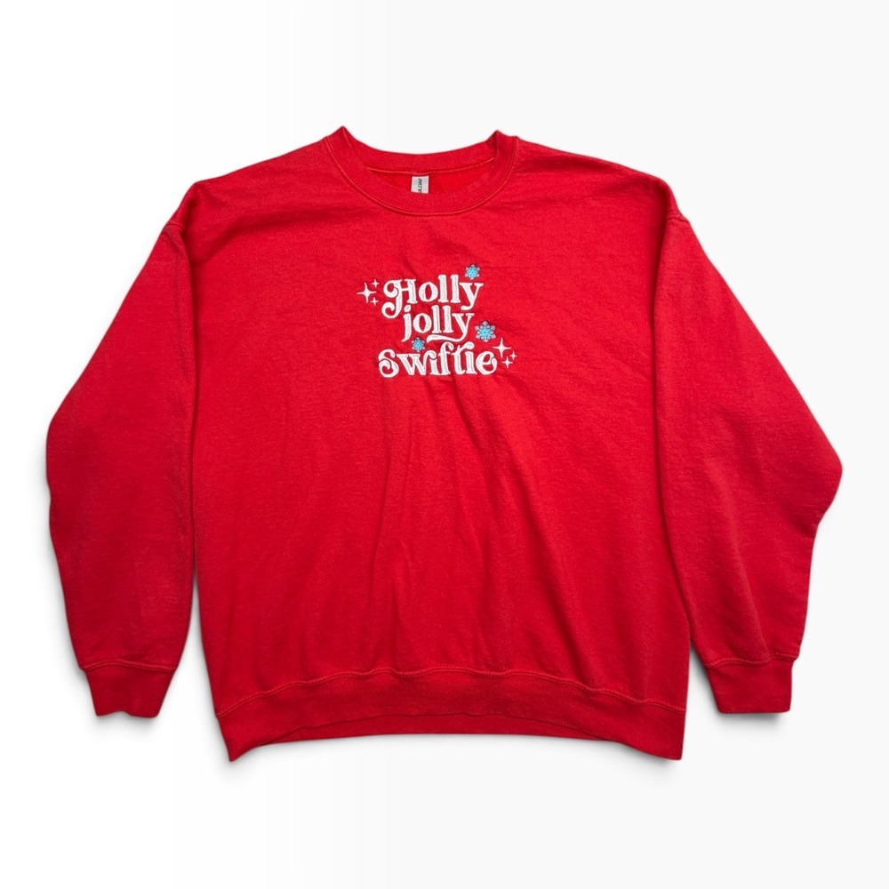 Gildan Holly Jolly Swiftie Red Embroidered Christmas Sweatshirt XL Taylor Merch